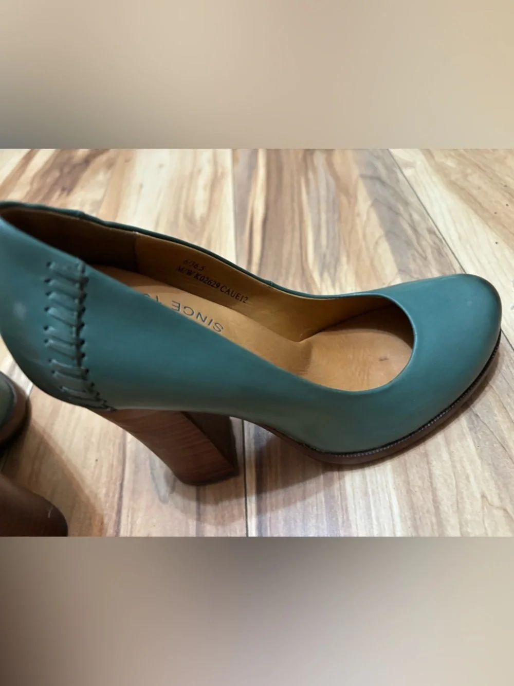 Kork-Ease Green Leather Simone Block Heel Pumps6